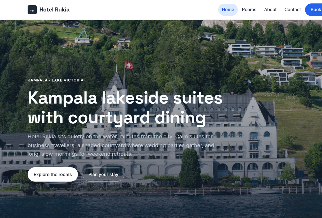 Hotel Rukia — demo website built with SiteONTHEGO