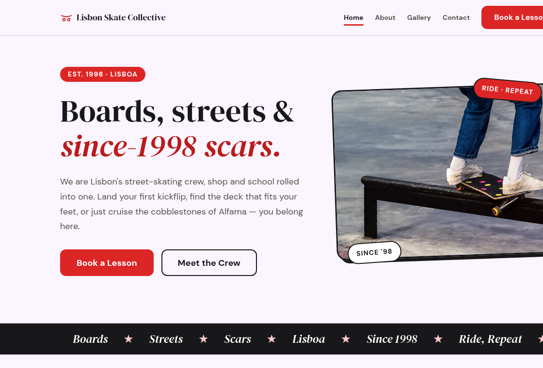 Lisbon Skate Collective — demo website built with SiteONTHEGO