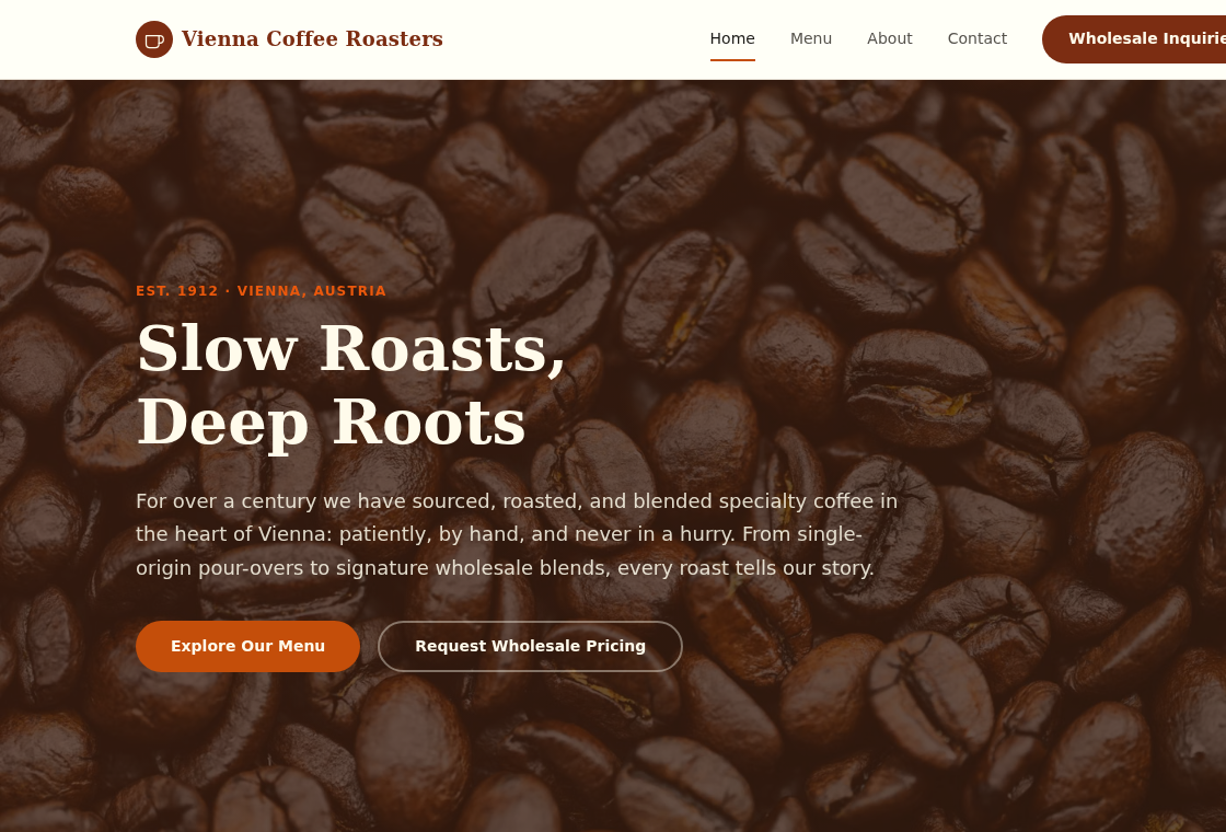 Vienna Coffee Roasters — demo website built with SiteONTHEGO