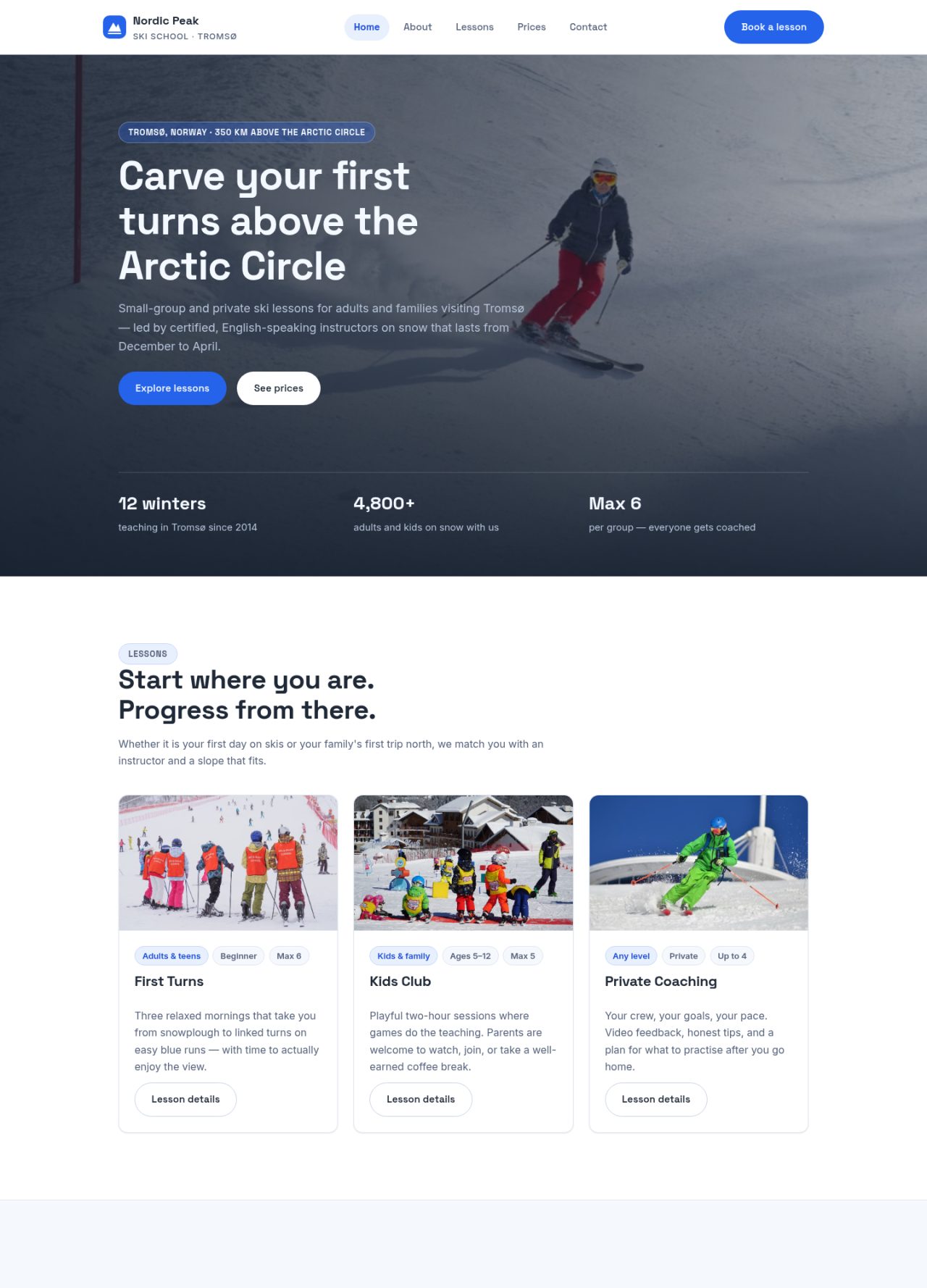 Nordic Peak Ski School demo website