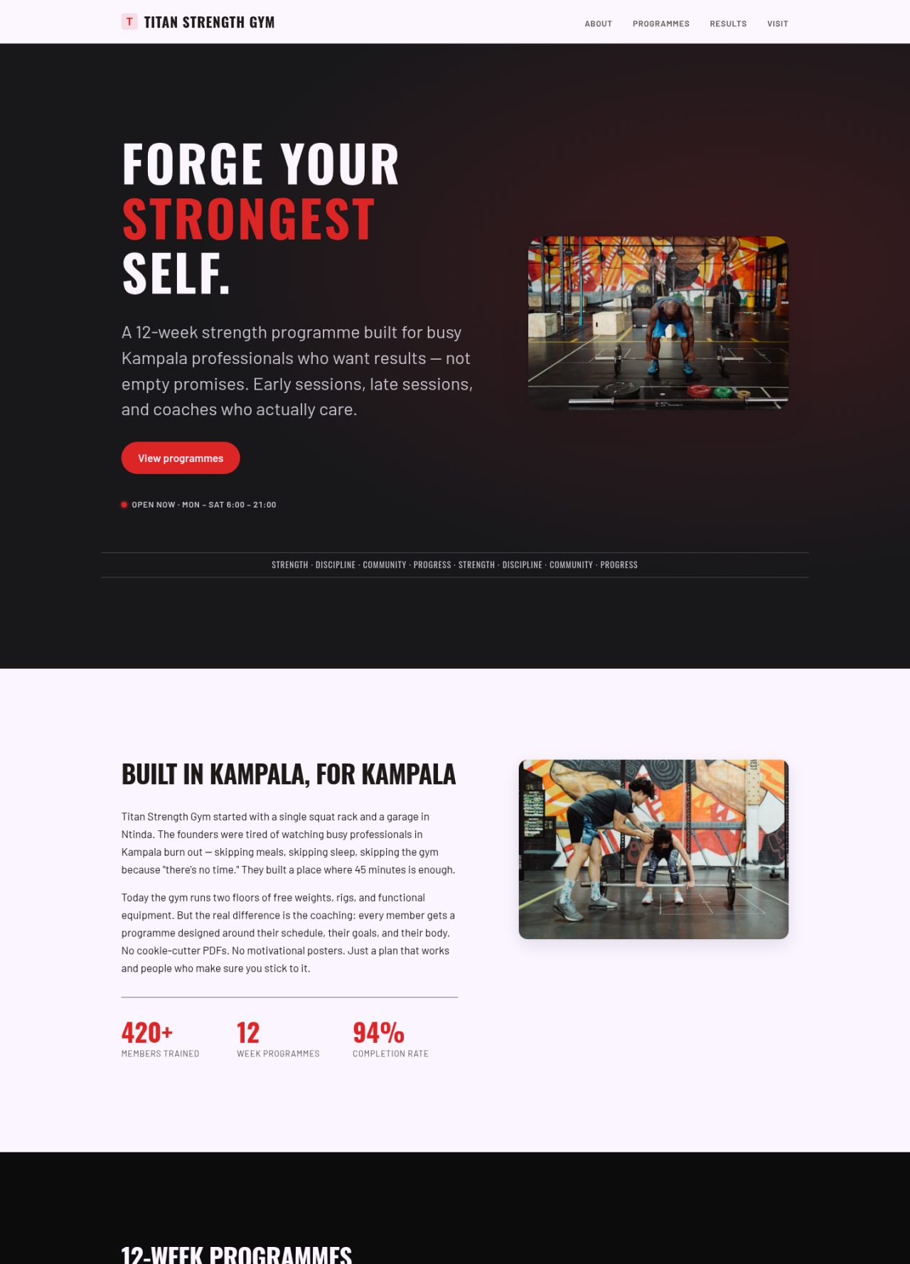 Titan Strength Gym demo website