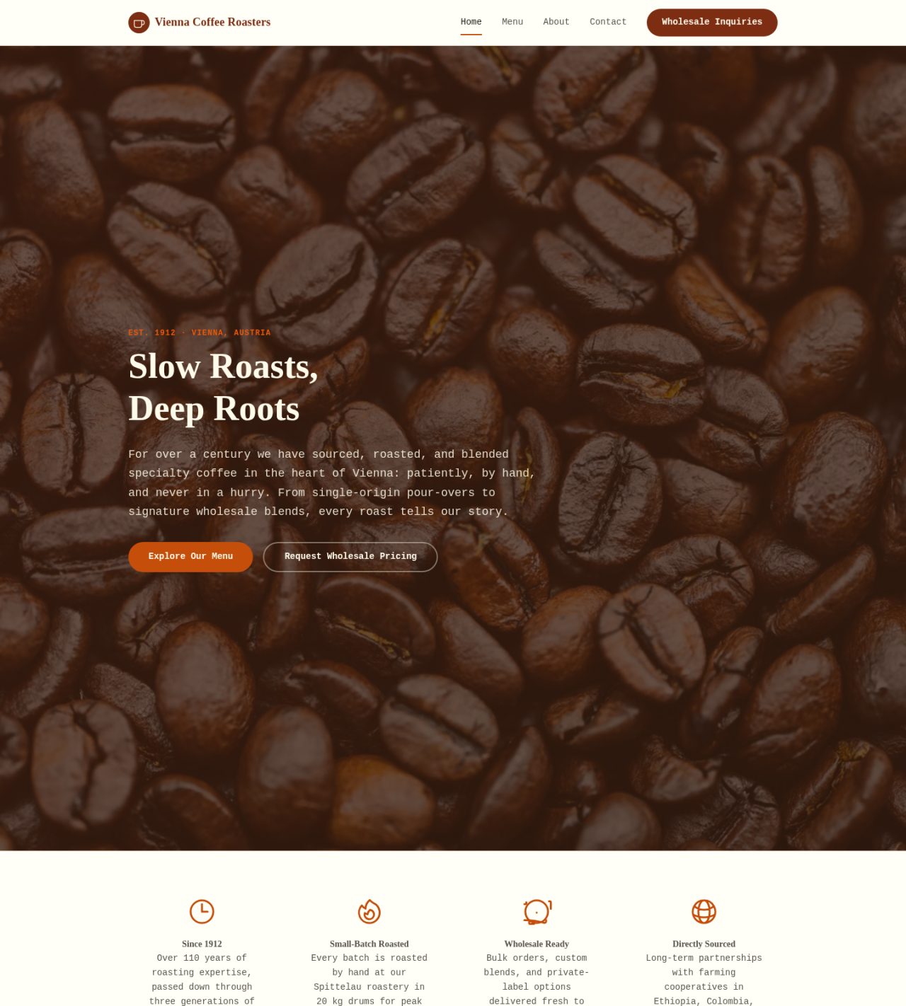 Vienna Coffee Roasters demo website